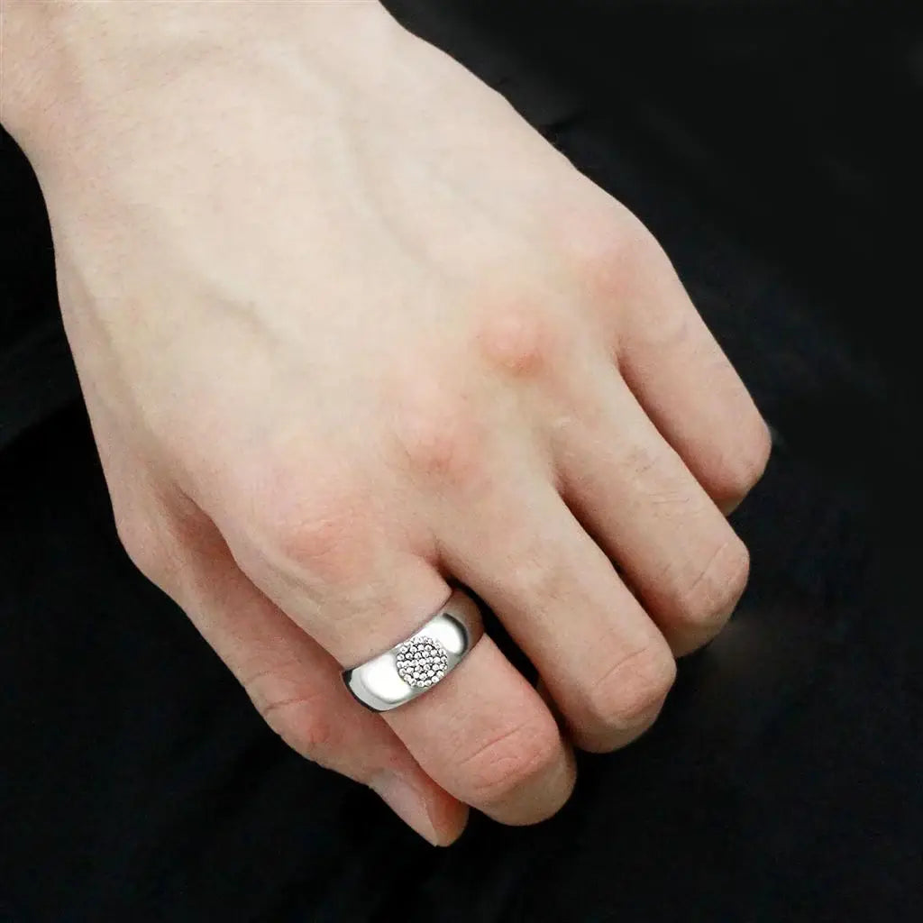 DA367 - High polished (no plating) Stainless Steel Ring with AAA Grade CZ in Clear - Alamode - Flyclothing LLC