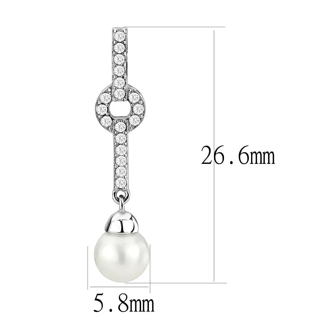 DA370 - High polished (no plating) Stainless Steel Earrings with Synthetic Pearl in White - Alamode - Flyclothing LLC