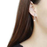 DA370 - High polished (no plating) Stainless Steel Earrings with Synthetic Pearl in White - Alamode