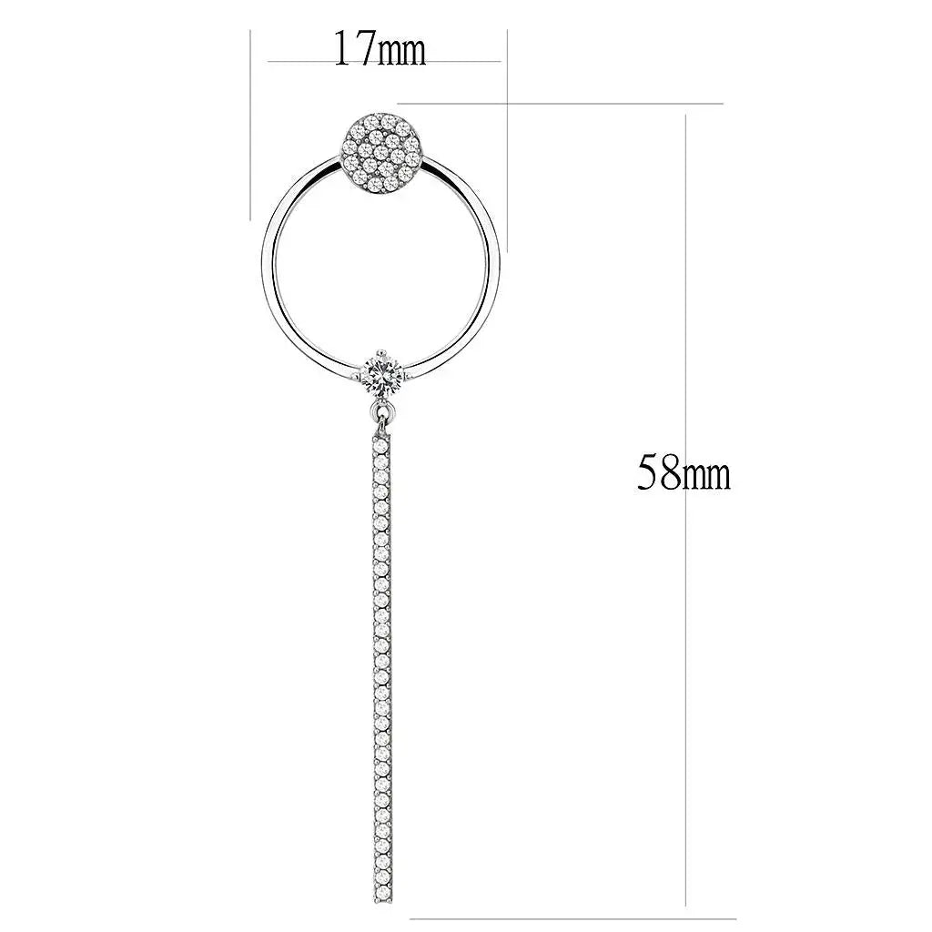 DA371 - High polished (no plating) Stainless Steel Earrings with AAA Grade CZ in Clear - Alamode - Flyclothing LLC