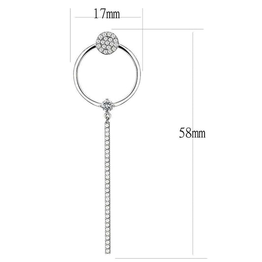 DA371 - High polished (no plating) Stainless Steel Earrings with AAA Grade CZ in Clear - Alamode - Flyclothing LLC