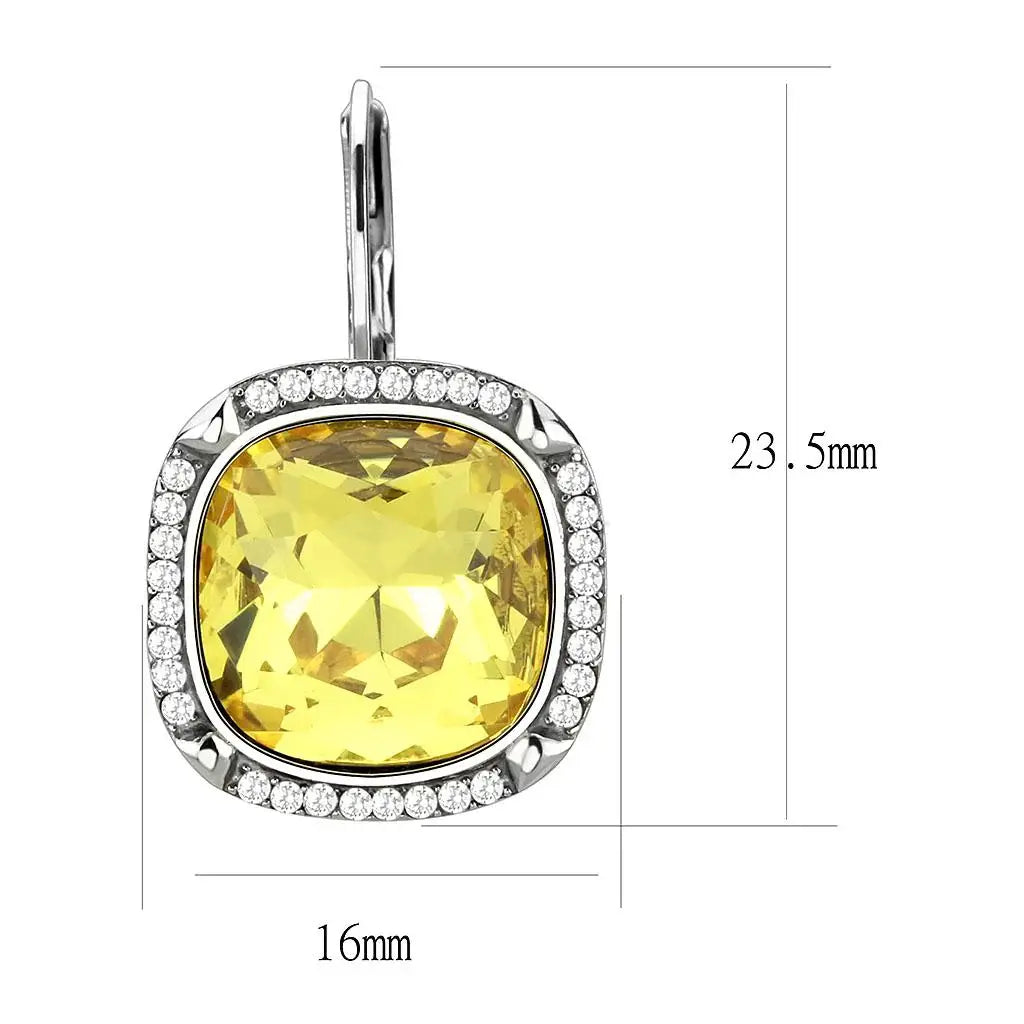DA379 - High polished (no plating) Stainless Steel Earrings with Top Grade Crystal in Topaz - Alamode - Flyclothing LLC