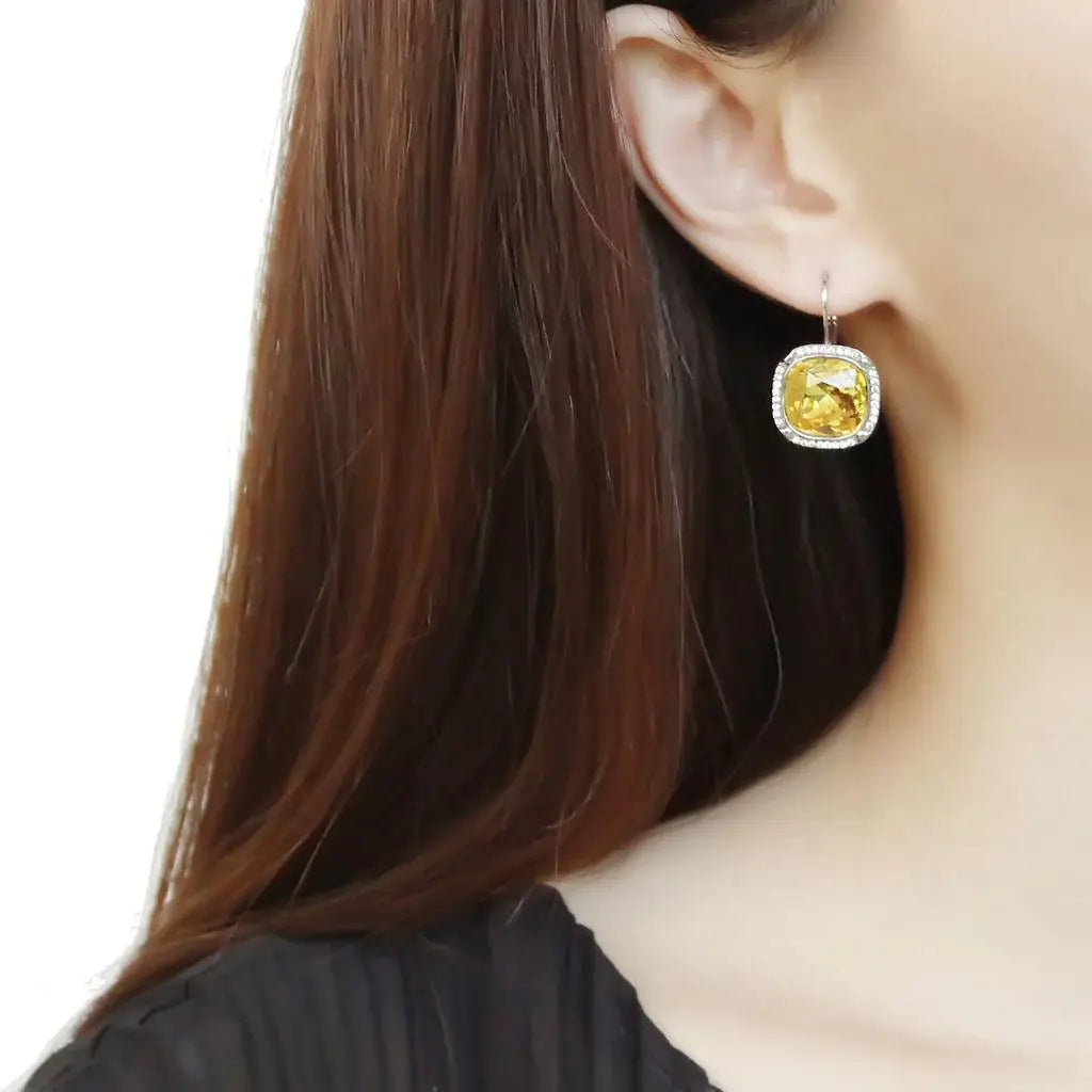 DA379 - High polished (no plating) Stainless Steel Earrings with Top Grade Crystal in Topaz - Alamode - Flyclothing LLC