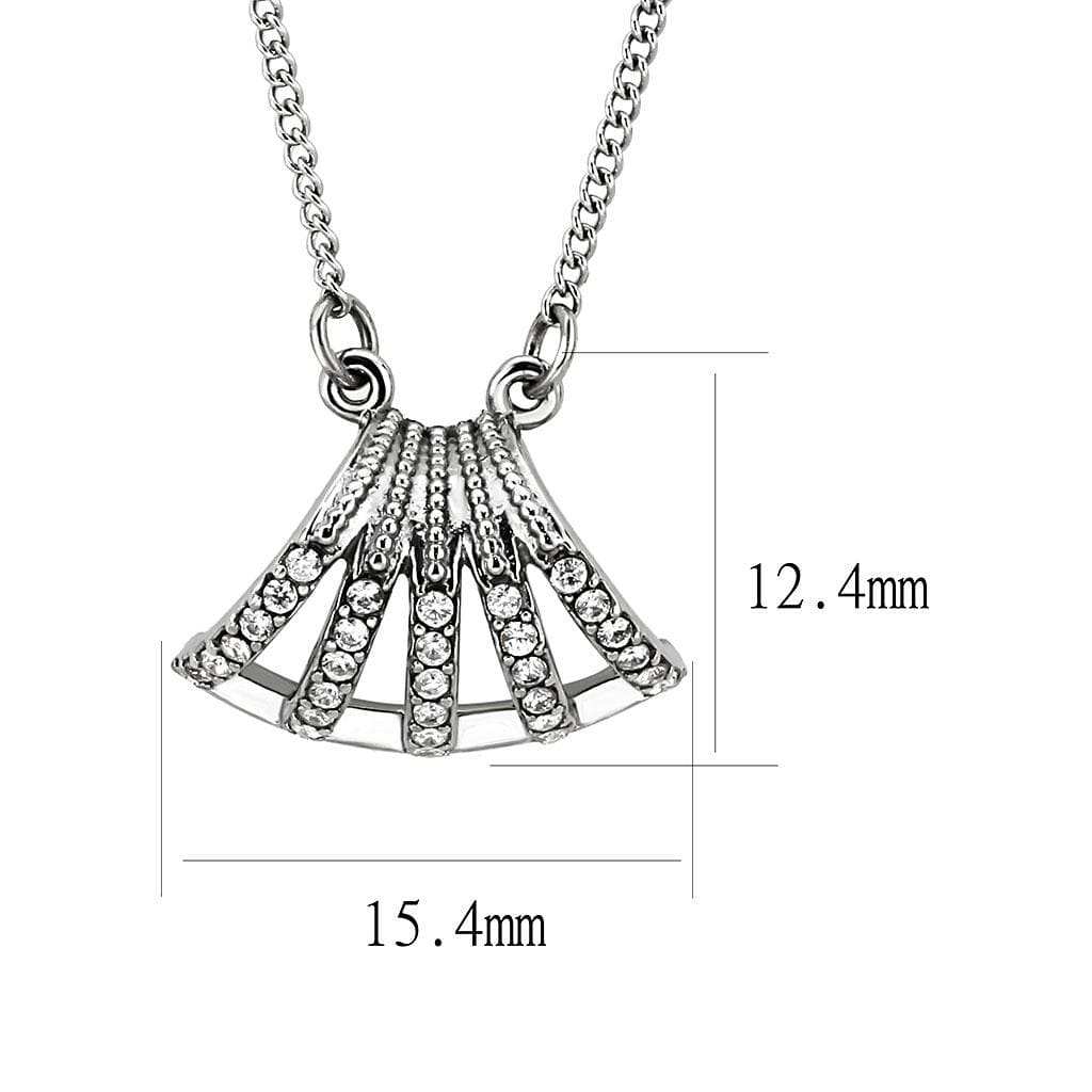 DA380 - High polished (no plating) Stainless Steel Chain Pendant with AAA Grade CZ in Clear - Alamode - Flyclothing LLC
