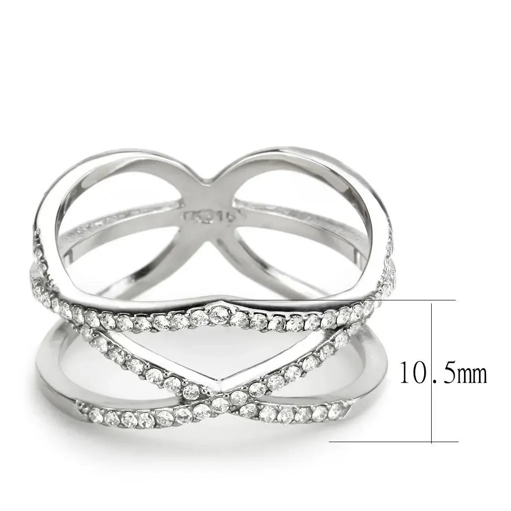 DA381 - High polished (no plating) Stainless Steel Ring with AAA Grade CZ in Clear - Alamode - Flyclothing LLC