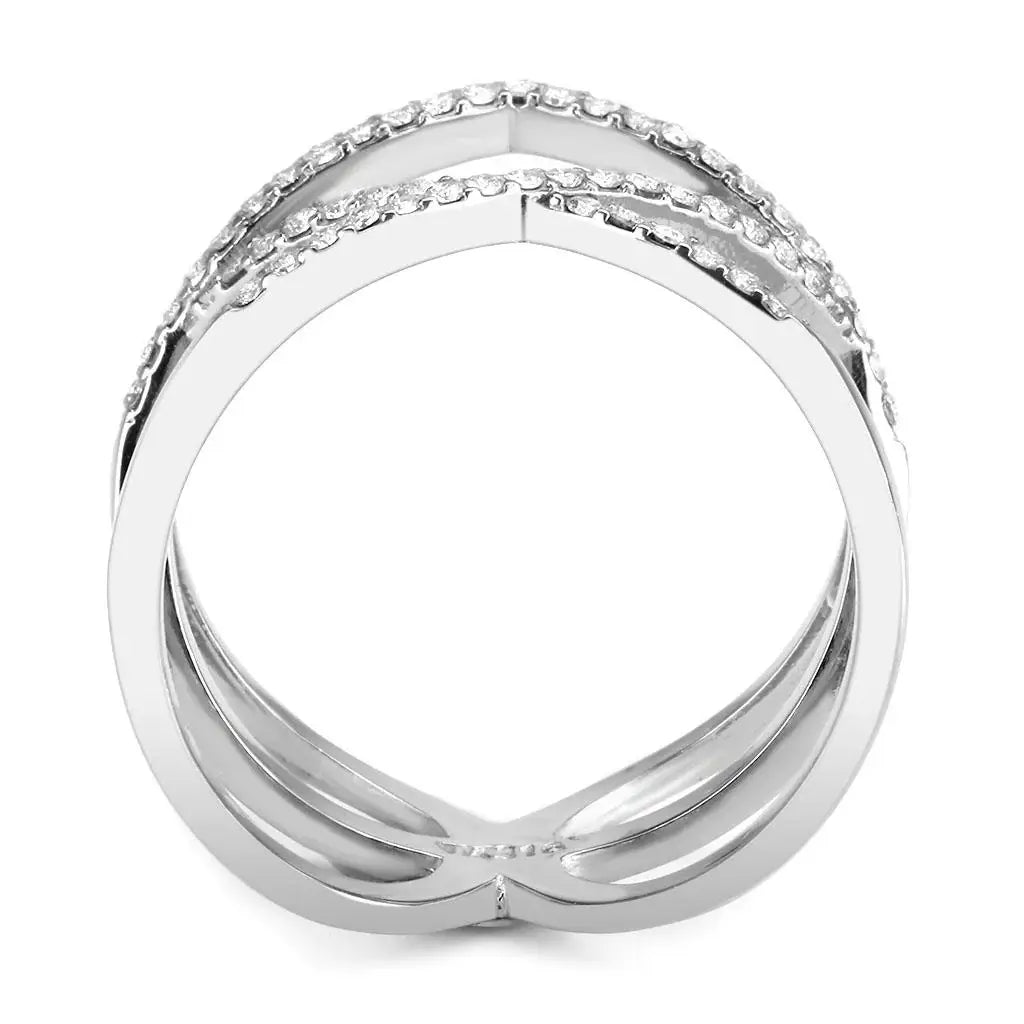 DA381 - High polished (no plating) Stainless Steel Ring with AAA Grade CZ in Clear - Alamode - Flyclothing LLC
