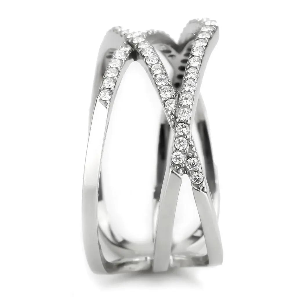 DA381 - High polished (no plating) Stainless Steel Ring with AAA Grade CZ in Clear - Alamode - Flyclothing LLC