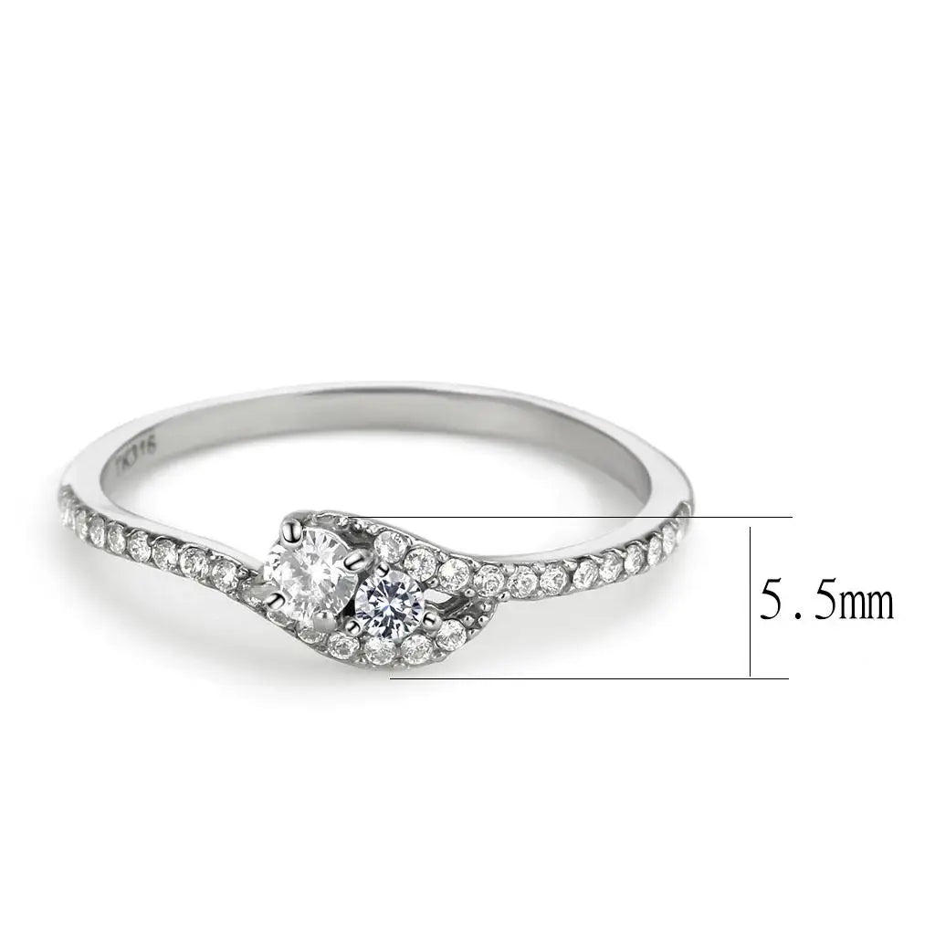 DA382 - High polished (no plating) Stainless Steel Ring with AAA Grade CZ in Clear - Alamode - Flyclothing LLC