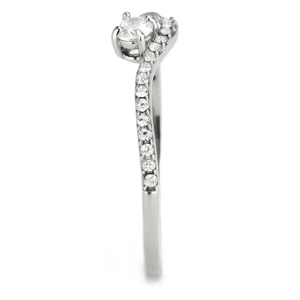 DA382 - High polished (no plating) Stainless Steel Ring with AAA Grade CZ in Clear - Alamode - Flyclothing LLC