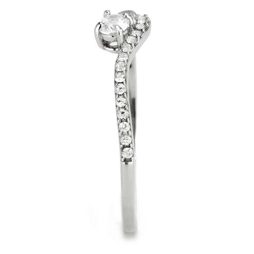 DA382 - High polished (no plating) Stainless Steel Ring with AAA Grade CZ in Clear - Alamode - Flyclothing LLC