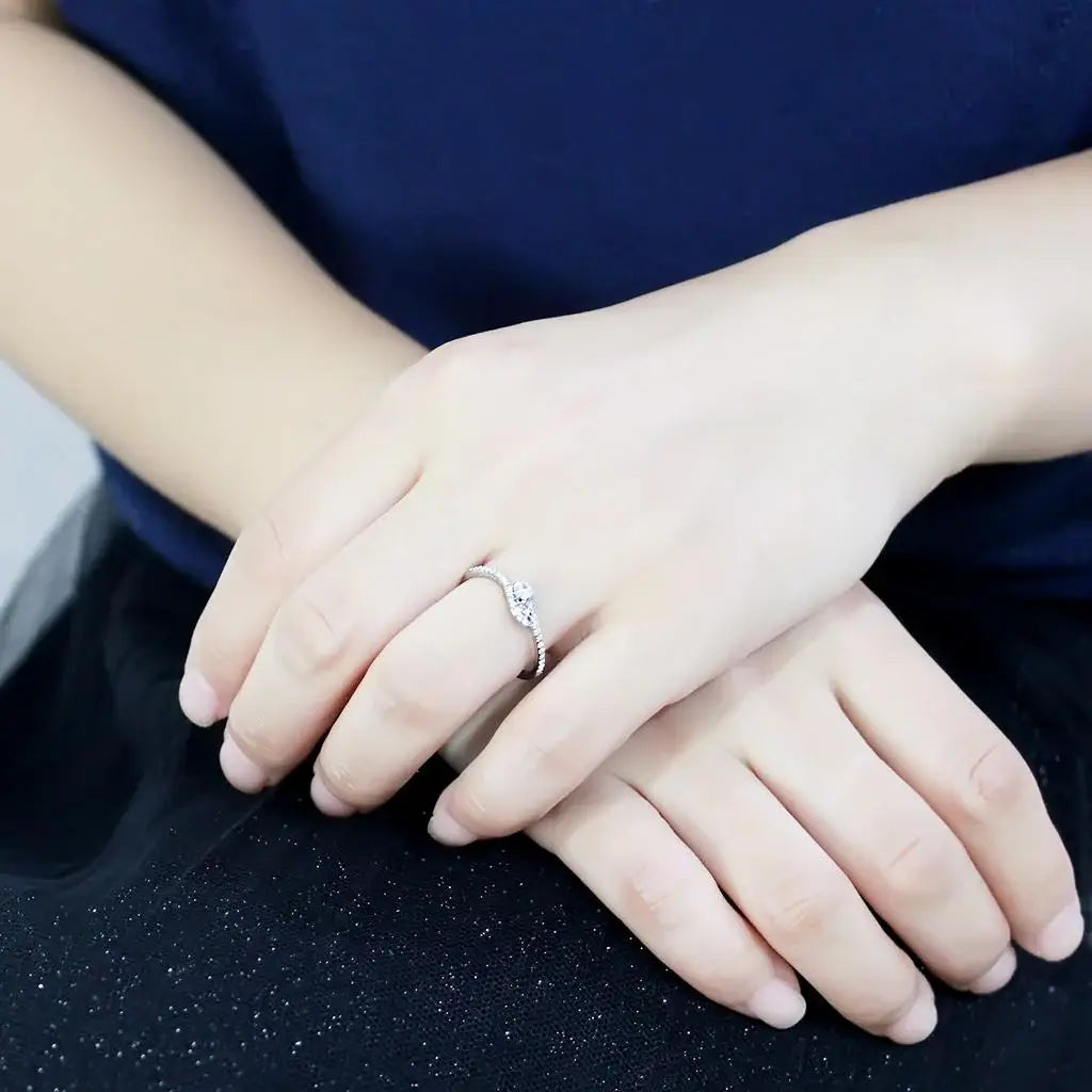 DA382 - High polished (no plating) Stainless Steel Ring with AAA Grade CZ in Clear - Alamode - Flyclothing LLC
