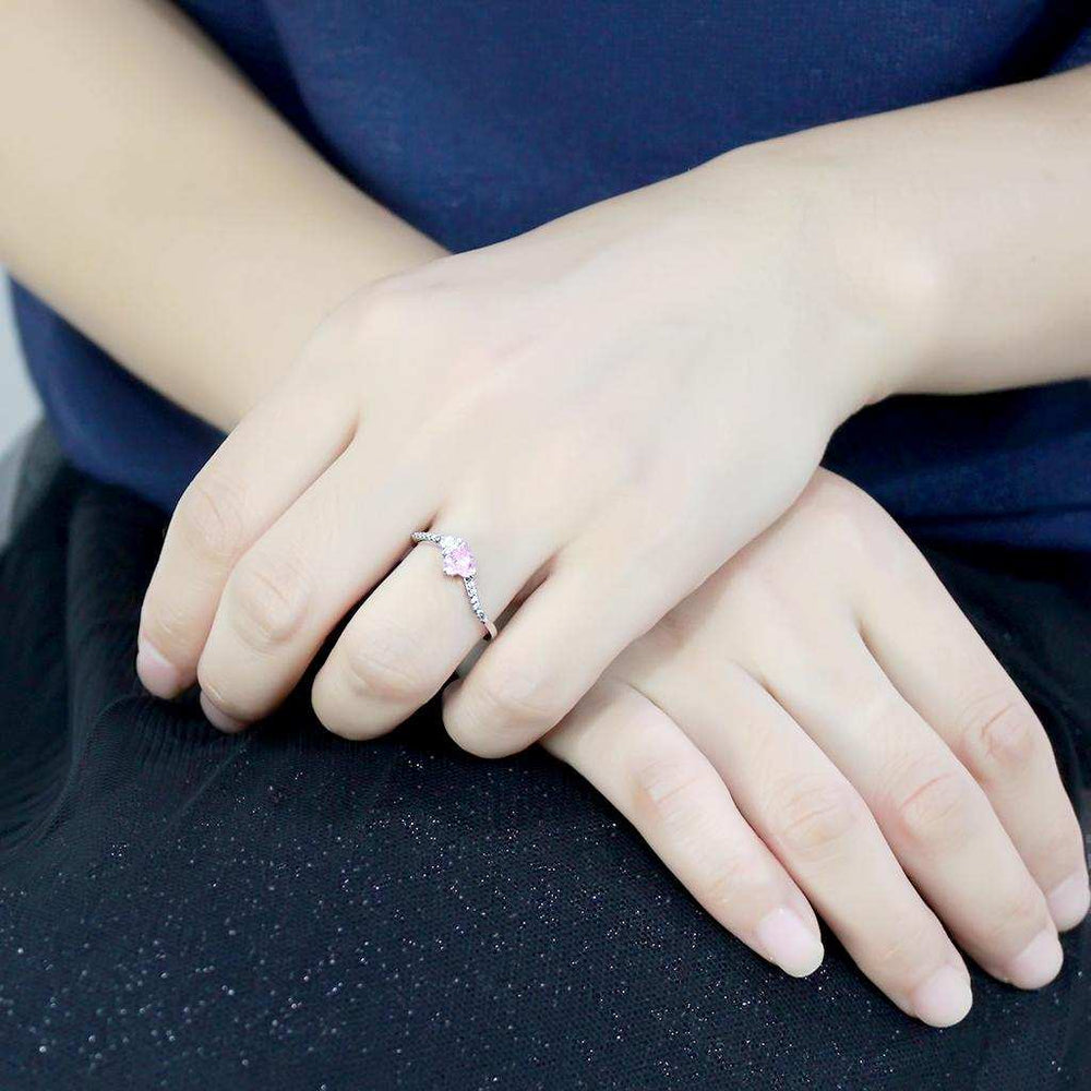 DA384 - High polished (no plating) Stainless Steel Ring with AAA Grade CZ in Rose - Alamode - Flyclothing LLC