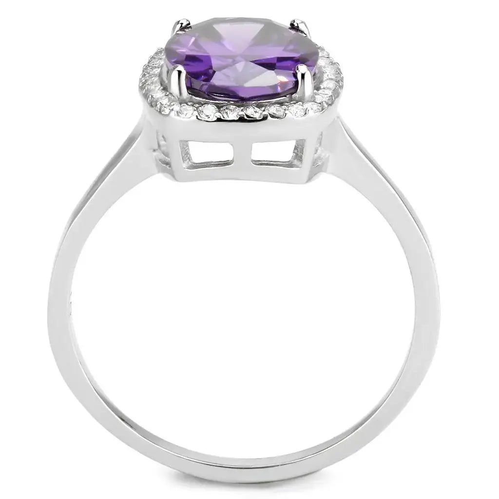 DA385 - High polished (no plating) Stainless Steel Ring with AAA Grade CZ in Amethyst - Alamode - Flyclothing LLC