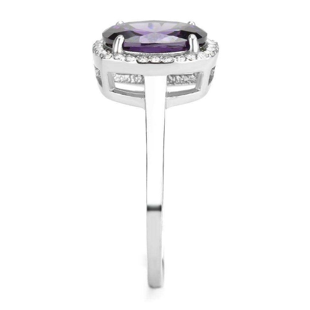 DA385 - High polished (no plating) Stainless Steel Ring with AAA Grade CZ in Amethyst - Alamode - Flyclothing LLC