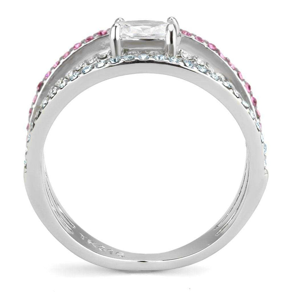 DA386 - High polished (no plating) Stainless Steel Ring with AAA Grade CZ in Multi Color - Alamode - Flyclothing LLC