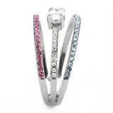 DA386 - High polished (no plating) Stainless Steel Ring with AAA Grade CZ in Multi Color - Alamode - Flyclothing LLC