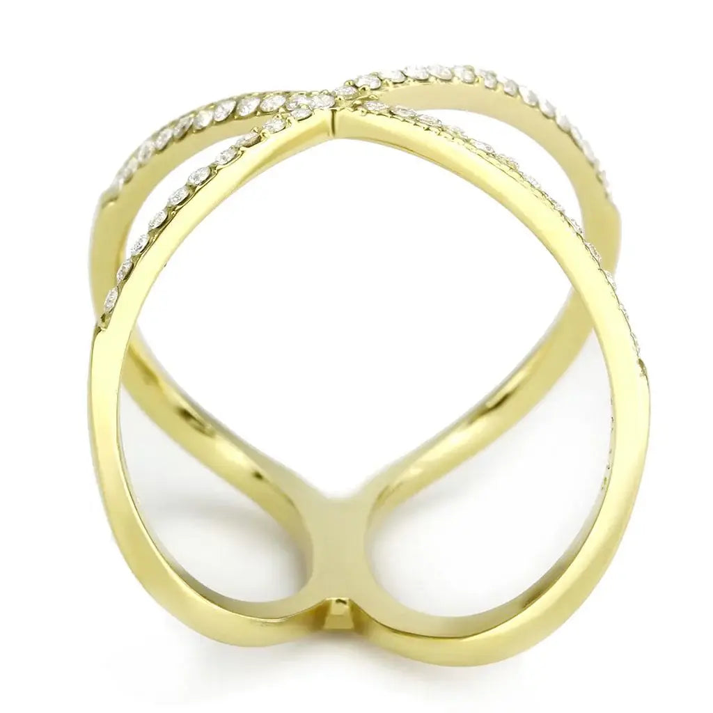DA387 - IP Gold(Ion Plating) Stainless Steel Ring with AAA Grade CZ in Clear - Alamode - Flyclothing LLC