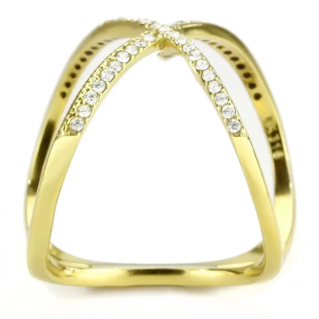 DA387 - IP Gold(Ion Plating) Stainless Steel Ring with AAA Grade CZ in Clear - Alamode - Flyclothing LLC