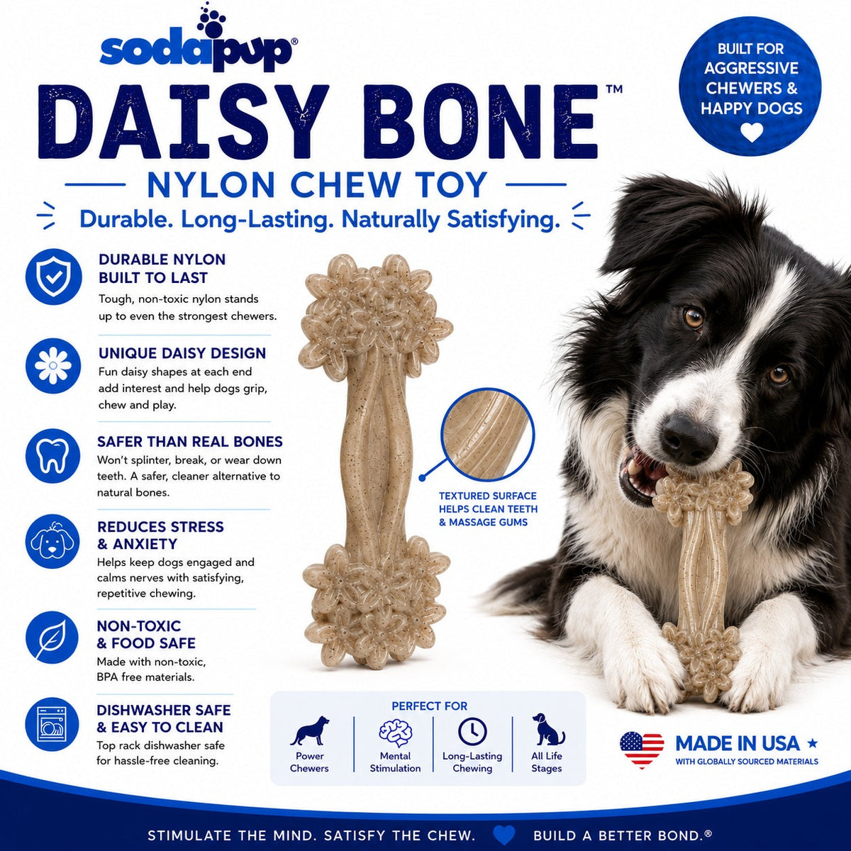 Daisy Bone Nylon Dog Toy for Aggressive Chewers | Durable | USA Made - SodaPup/True Dogs, LLC - Flyclothing LLC
