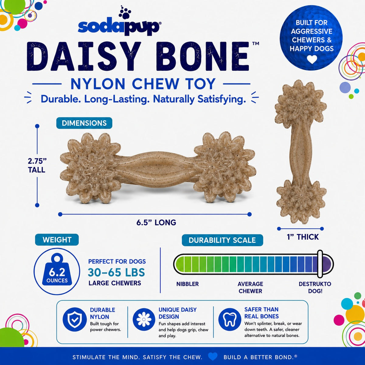 Daisy Bone Nylon Dog Toy for Aggressive Chewers | Durable | USA Made - SodaPup/True Dogs, LLC - Flyclothing LLC