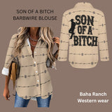 Baha Ranch Son of A Bitch Barbwire Button Up Blouse