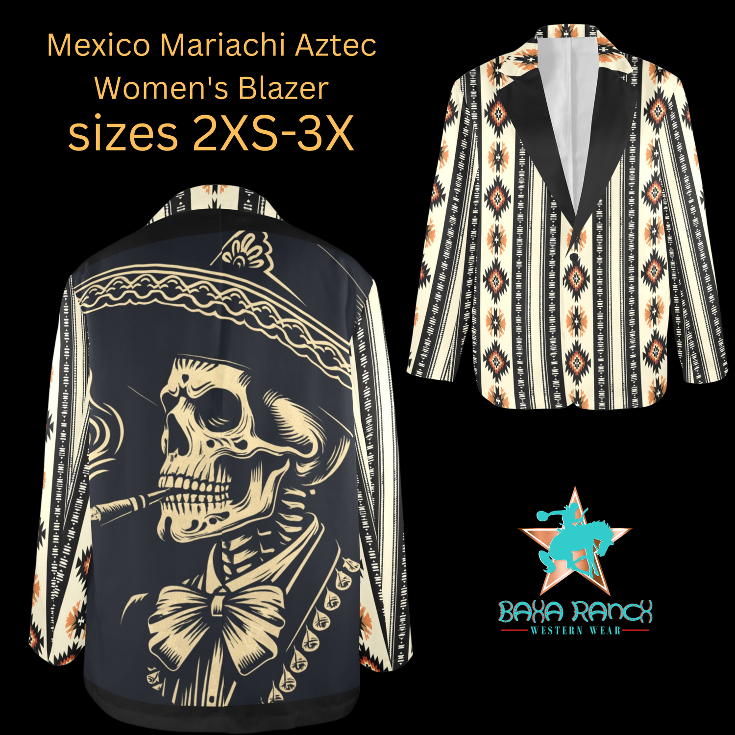 Baha Ranch Colores De Mexico Mariachi Aztec Women's Blazer