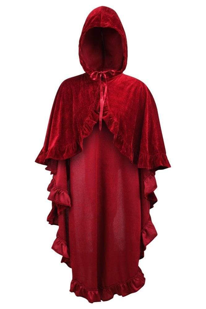 Daisy Corsets Dark Red Velvet Hooded Ruffle Cape - Daisy Corsets - Flyclothing LLC