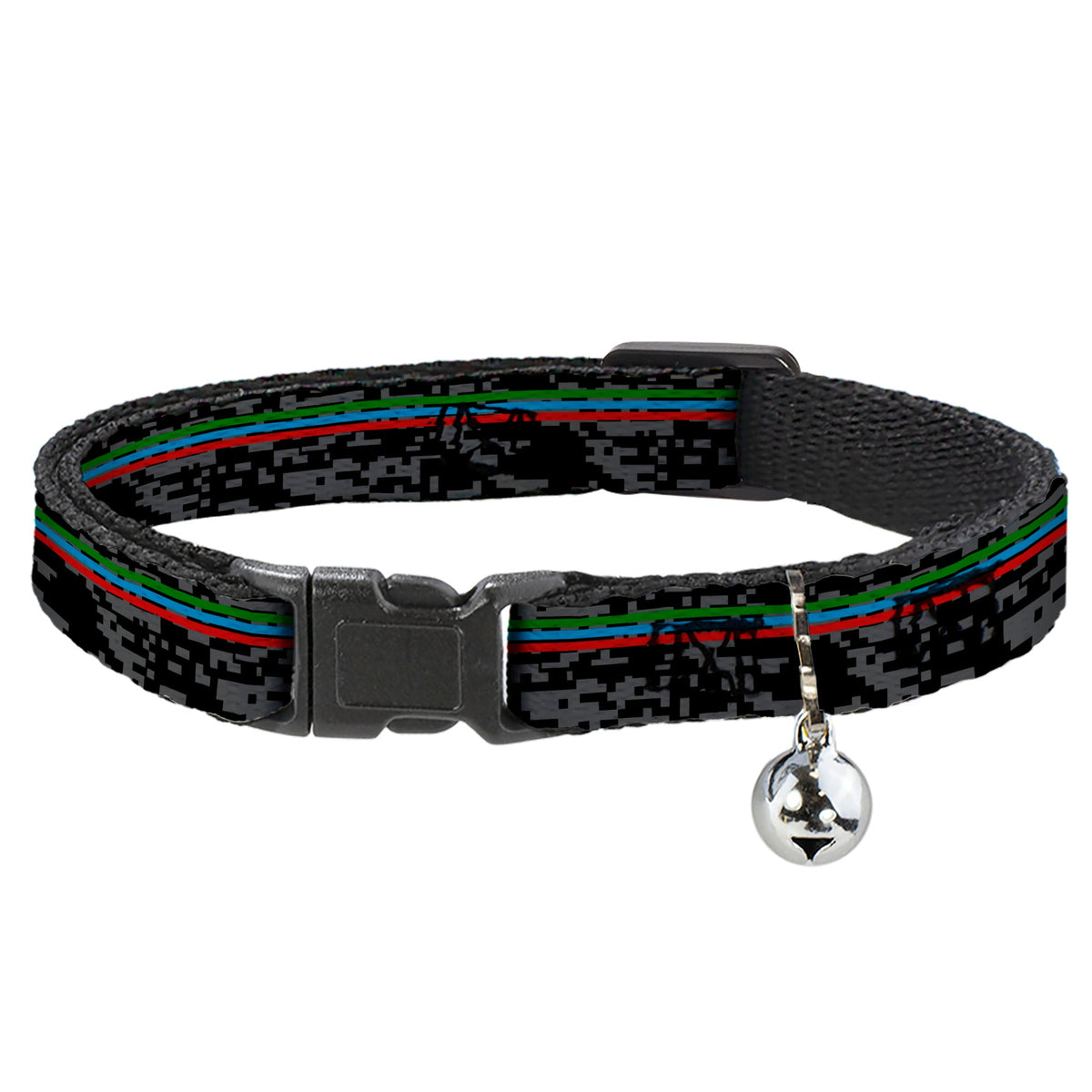 Cat Collar Breakaway with Bell - Racing Stripes Digital Camo Black Gray Green Blue Red - Buckle-Down - Flyclothing LLC