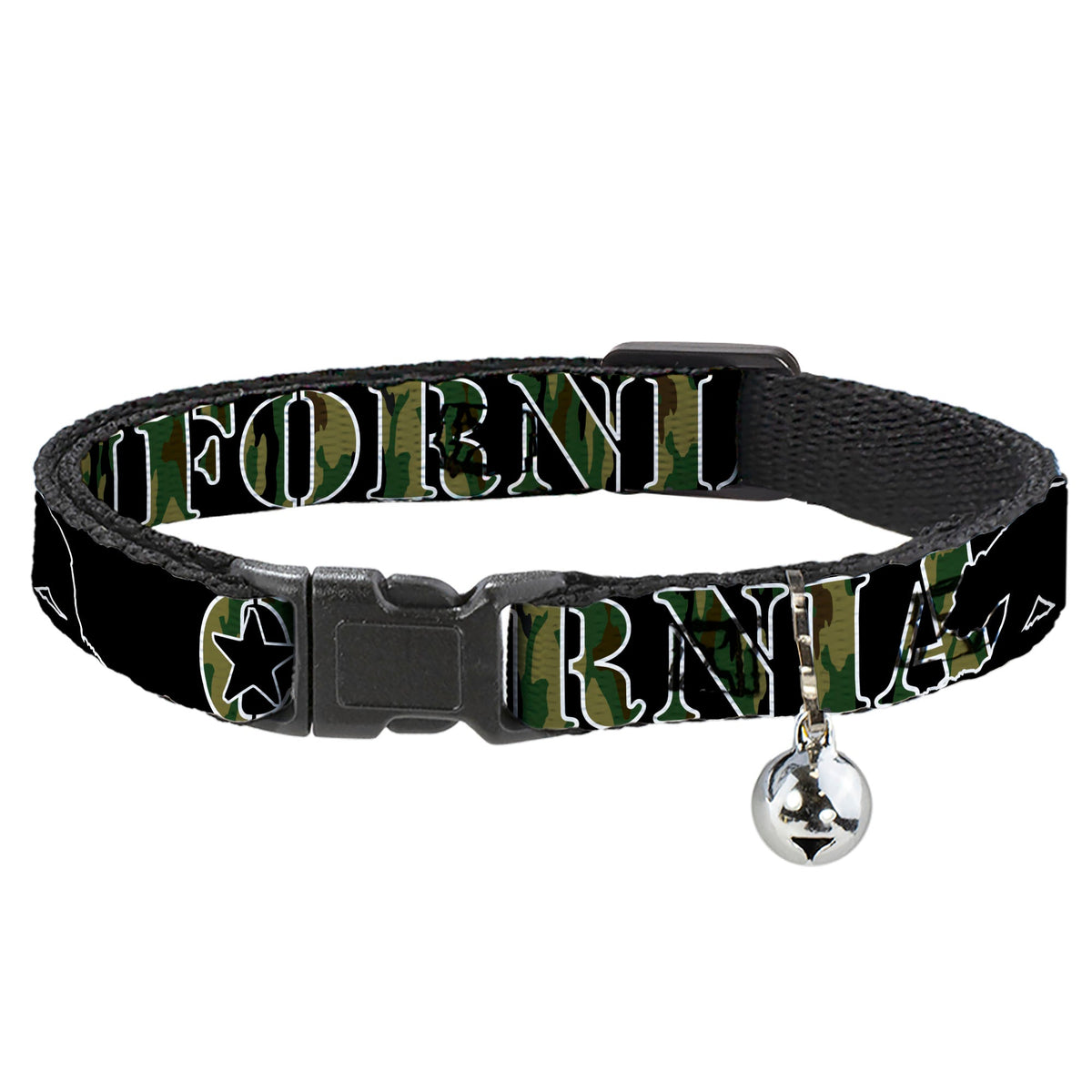 Cat Collar Breakaway - CALIFORNIA Bear Silhouette Black Camo Olive - Buckle-Down - Flyclothing LLC