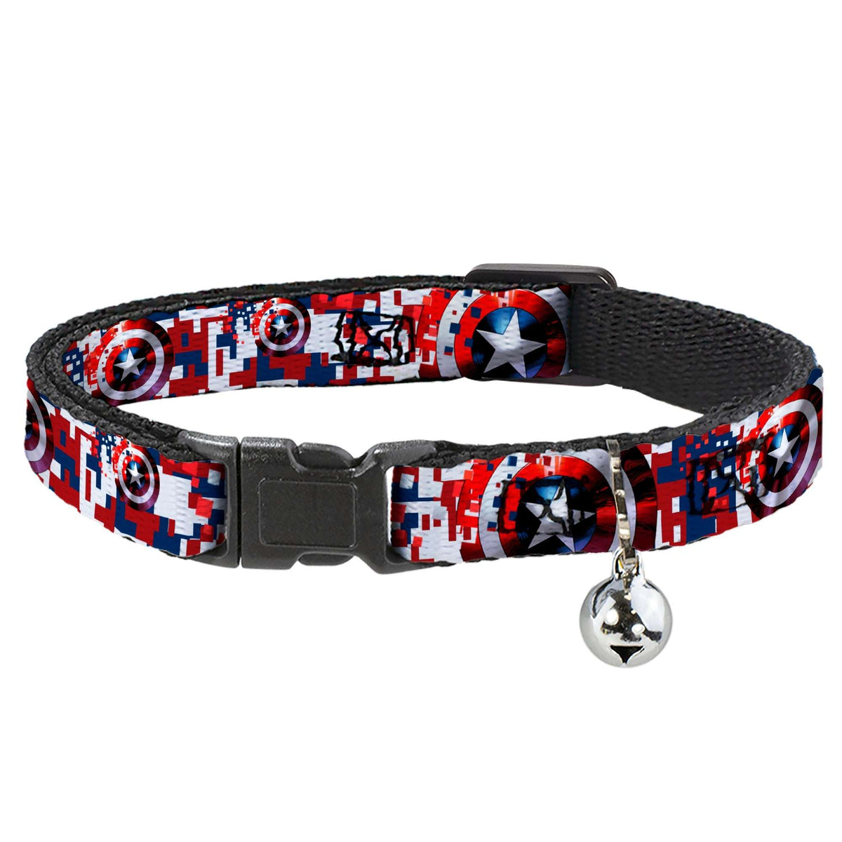 MARVEL AVENGERS Cat Collar Breakaway - Captain America Shield Digital Camo Blue White Red - Buckle-Down - Flyclothing LLC