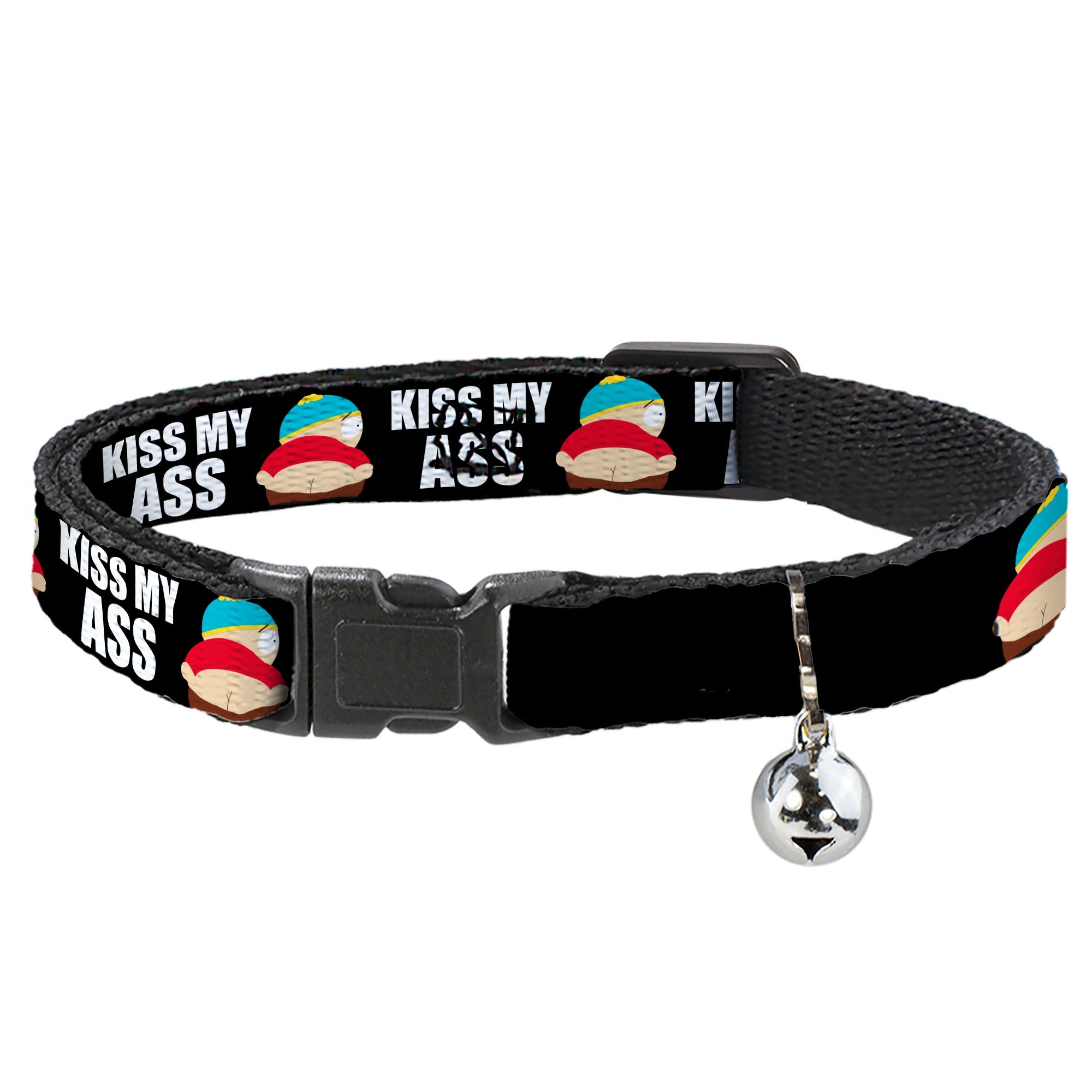Breakaway Cat Collar with Bell - South Park Cartman Pants KISS MY ASS Pose Black/White