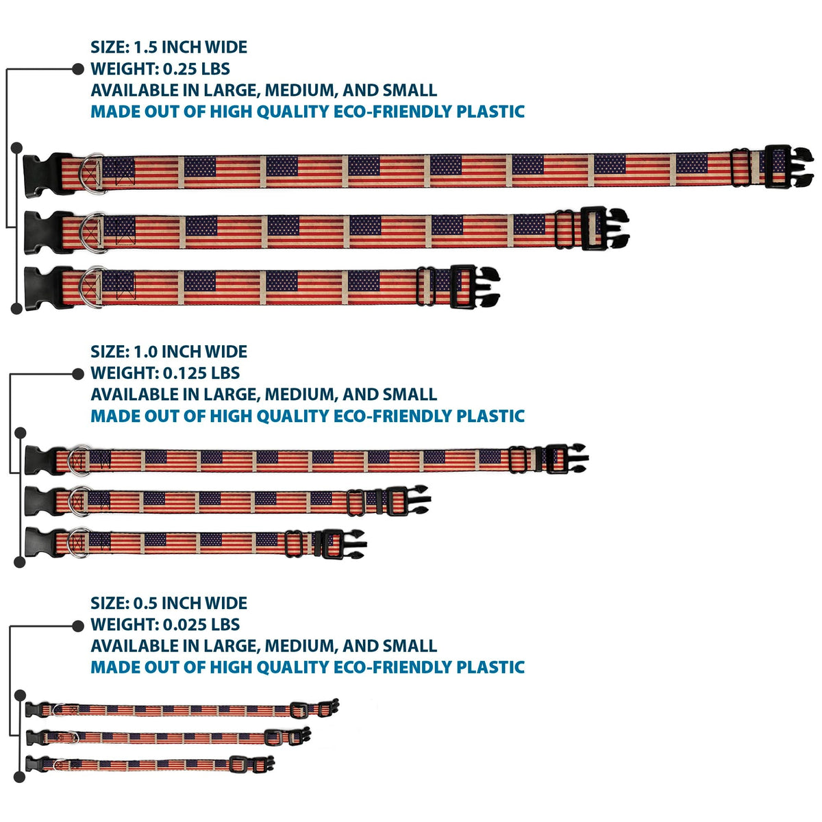 Plastic Clip Collar - American Flag Weathered Color Repeat - Buckle-Down - Flyclothing LLC
