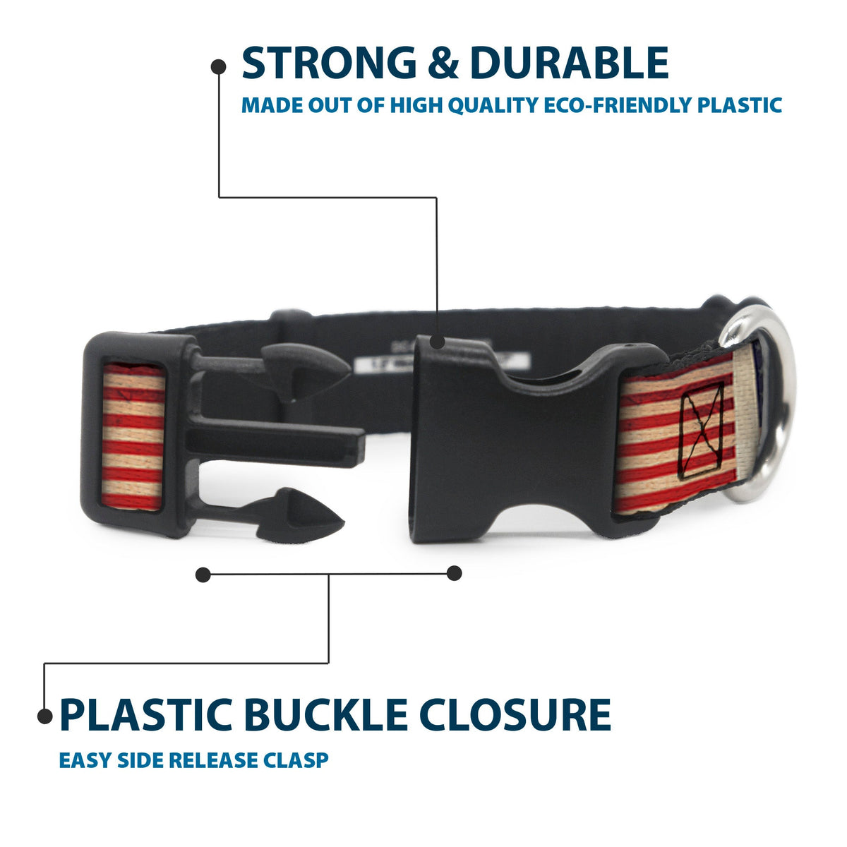 Plastic Clip Collar - American Flag Weathered Color Repeat - Buckle-Down - Flyclothing LLC
