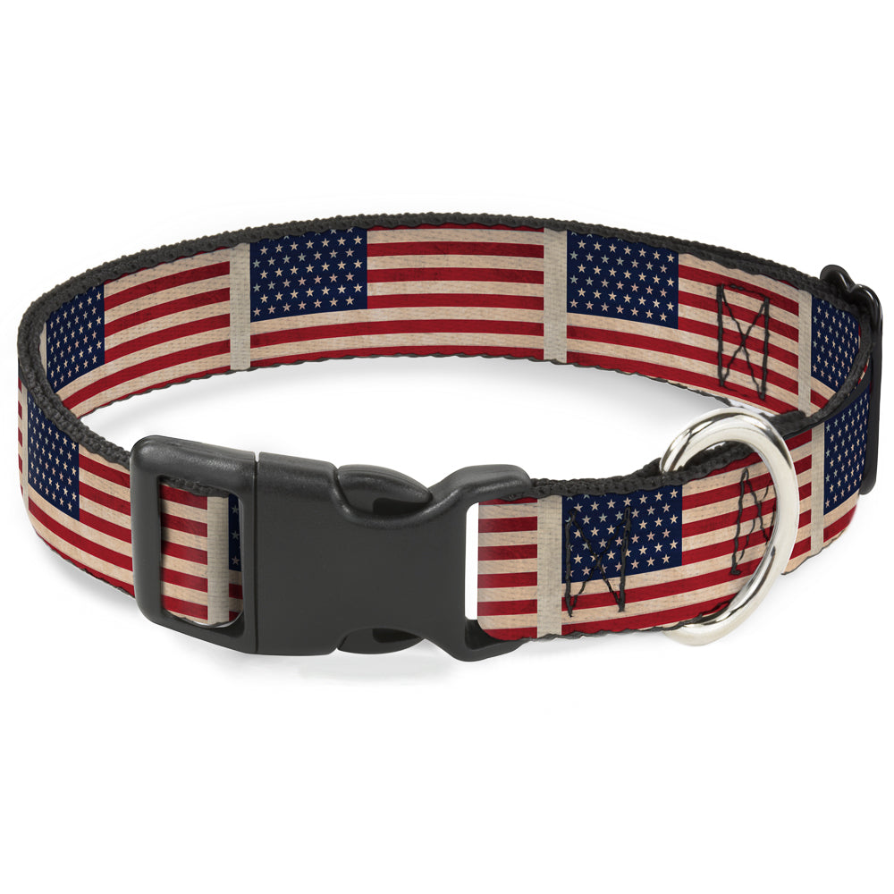Plastic Clip Collar - American Flag Weathered Color Repeat - Buckle-Down - Flyclothing LLC