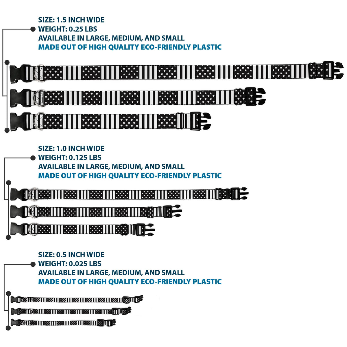 Plastic Clip Collar - American Flag CLOSE-UP Black/White - Buckle-Down - Flyclothing LLC