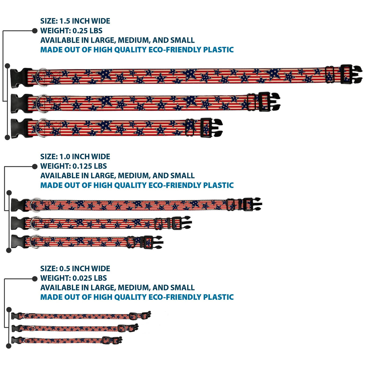 Plastic Clip Collar - Americana Stars & Stripes Red/White/Blue/White - Buckle-Down - Flyclothing LLC