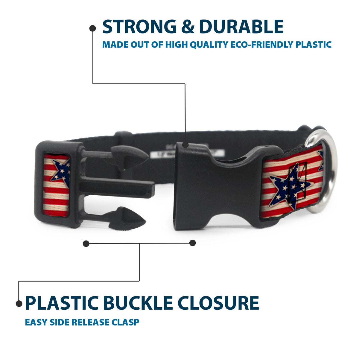 Plastic Clip Collar - Americana Stars & Stripes Red/White/Blue/White - Buckle-Down - Flyclothing LLC