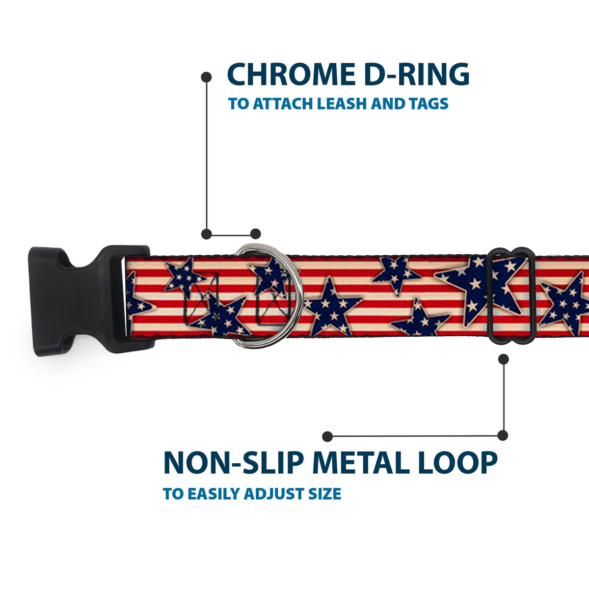 Plastic Clip Collar - Americana Stars & Stripes Red/White/Blue/White - Buckle-Down - Flyclothing LLC