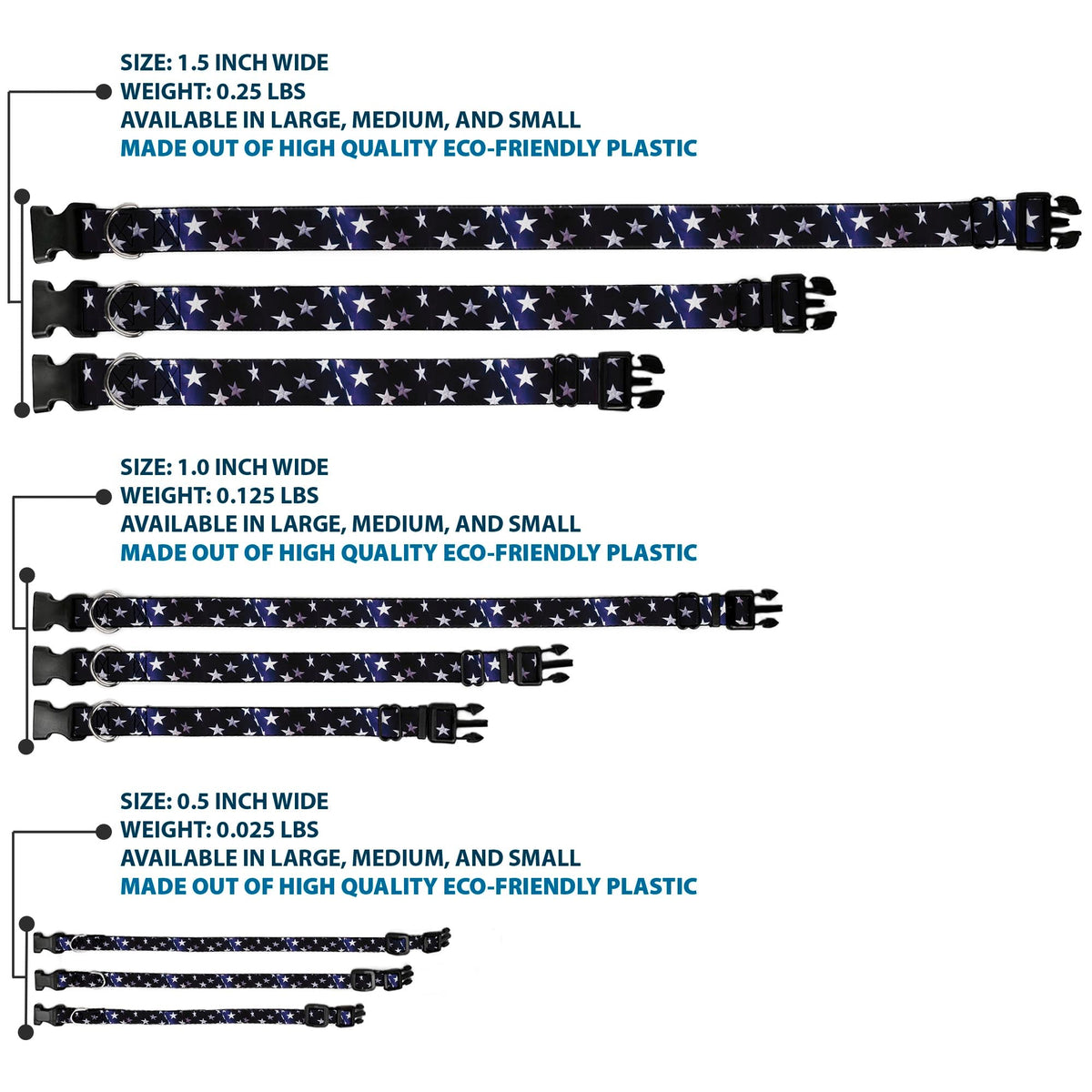 Plastic Clip Collar - American Flag Vivid Stars Blue/White - Buckle-Down - Flyclothing LLC