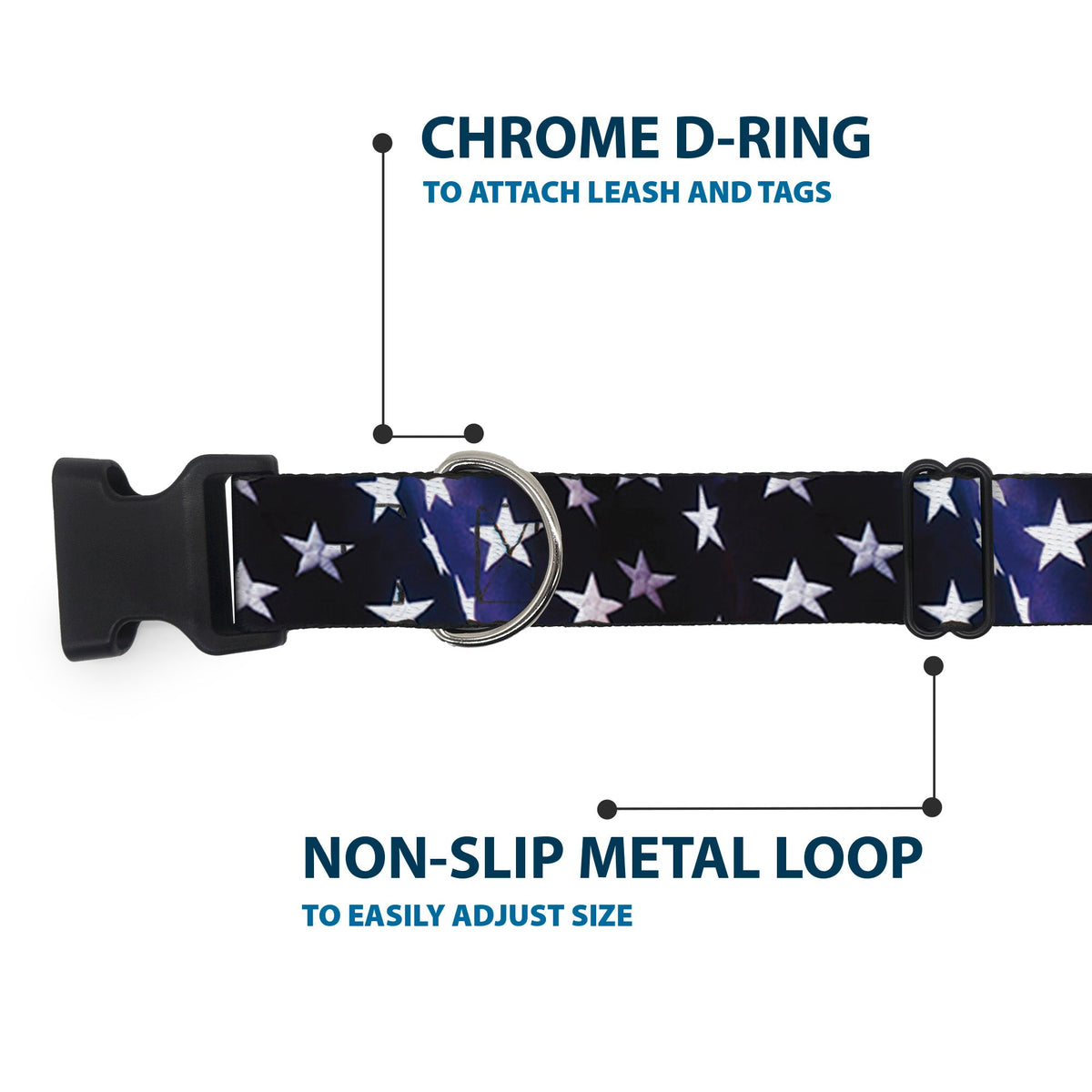 Plastic Clip Collar - American Flag Vivid Stars Blue/White - Buckle-Down - Flyclothing LLC