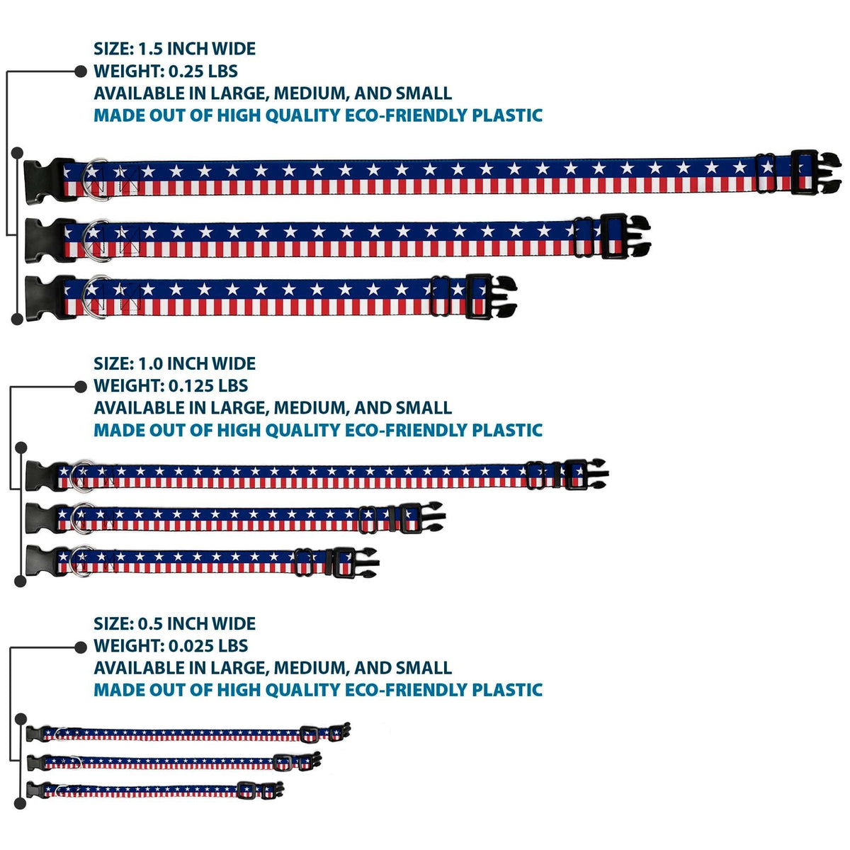 Plastic Clip Collar - Americana Stars & Stripes2 Blue/White/Red/White - Buckle-Down - Flyclothing LLC