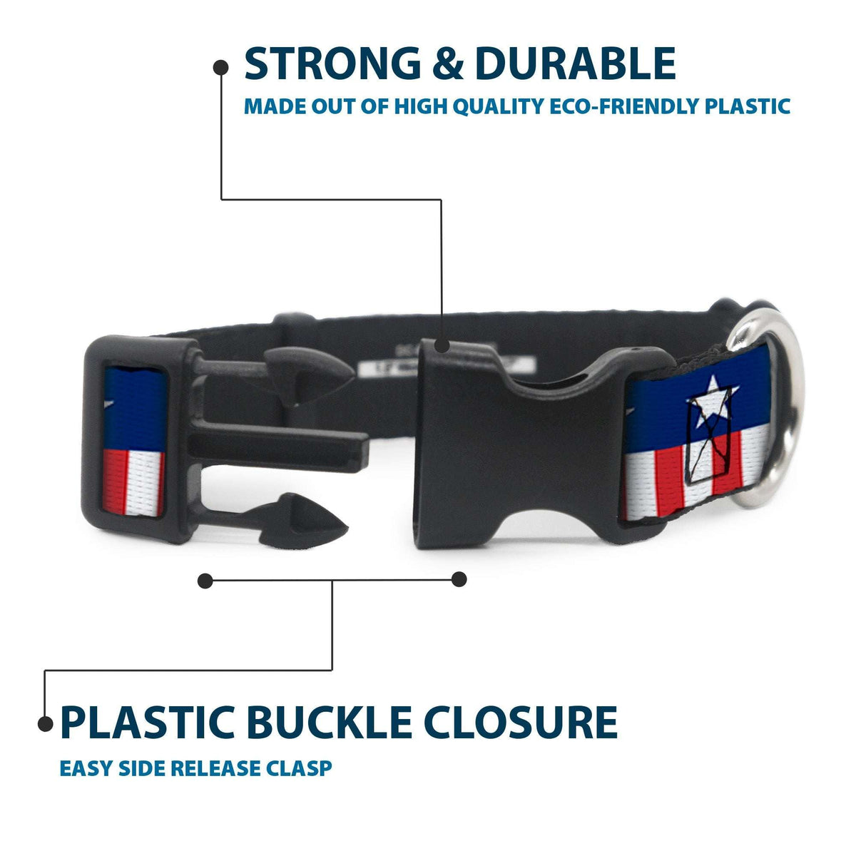 Plastic Clip Collar - Americana Stars & Stripes2 Blue/White/Red/White - Buckle-Down - Flyclothing LLC