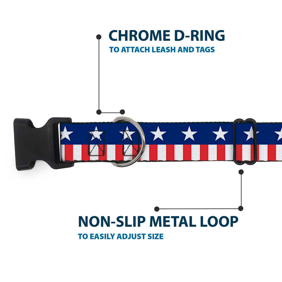 Plastic Clip Collar - Americana Stars & Stripes2 Blue/White/Red/White - Buckle-Down - Flyclothing LLC
