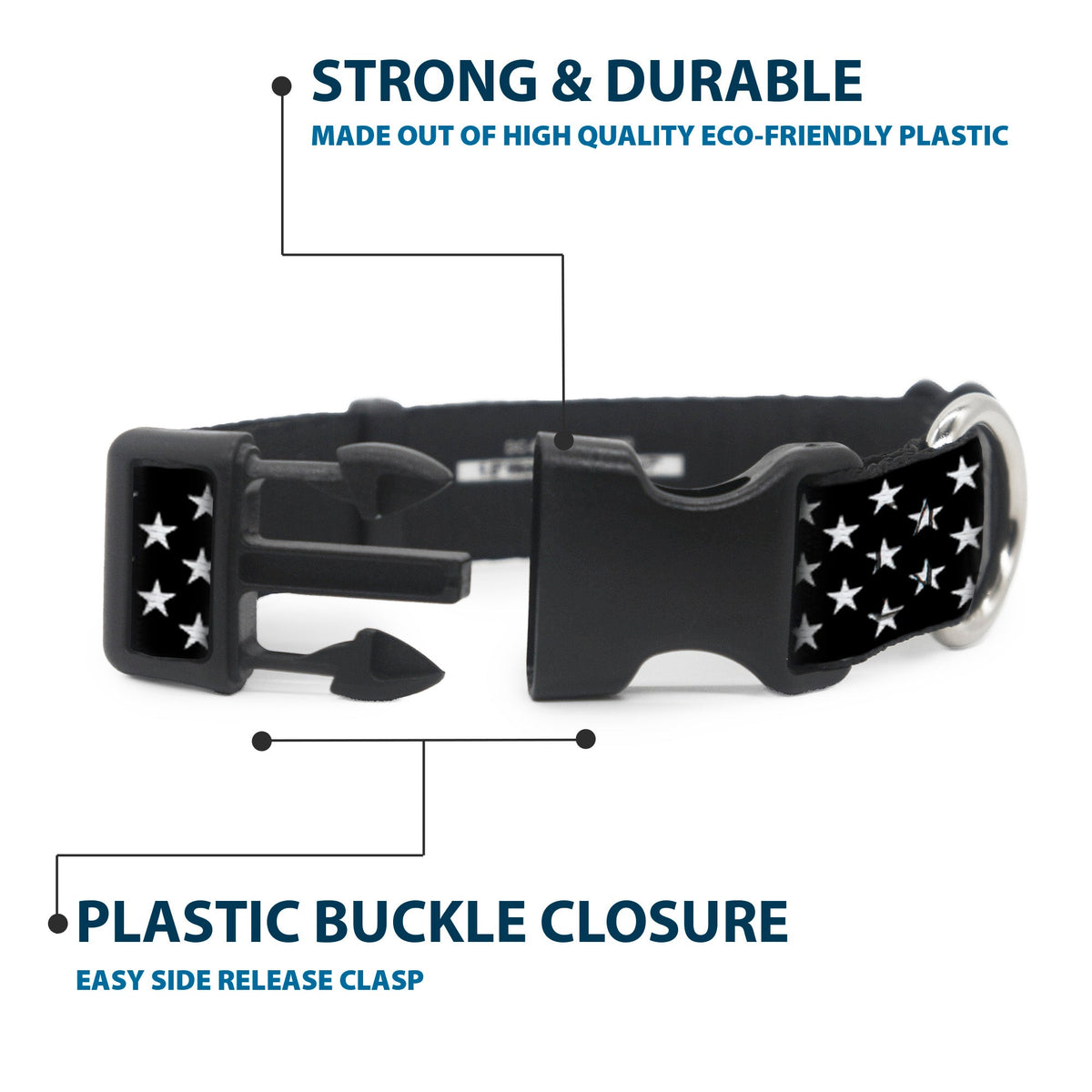 Plastic Clip Collar - Americana Stars & Stripes2 Black/White - Buckle-Down - Flyclothing LLC