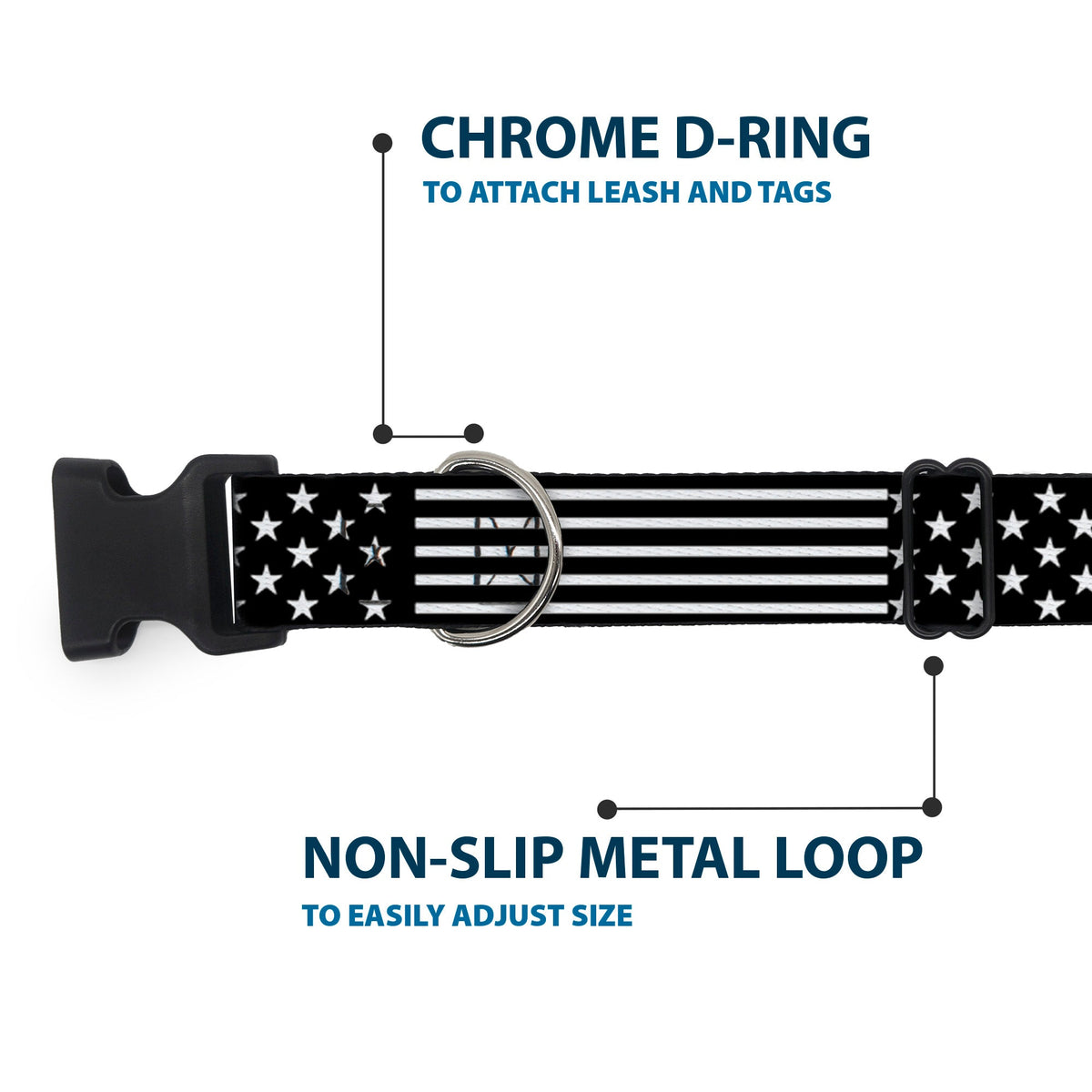Plastic Clip Collar - Americana Stars & Stripes2 Black/White - Buckle-Down - Flyclothing LLC
