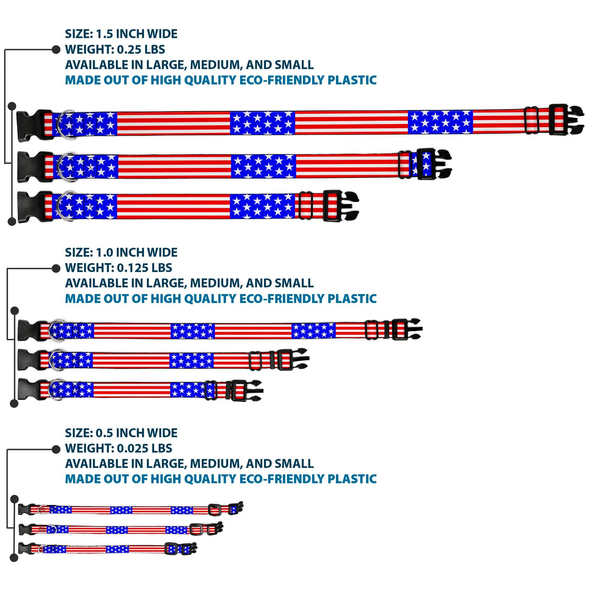 Plastic Clip Collar - Americana Stars & Stripes3 Red/White/Blue - Buckle-Down - Flyclothing LLC