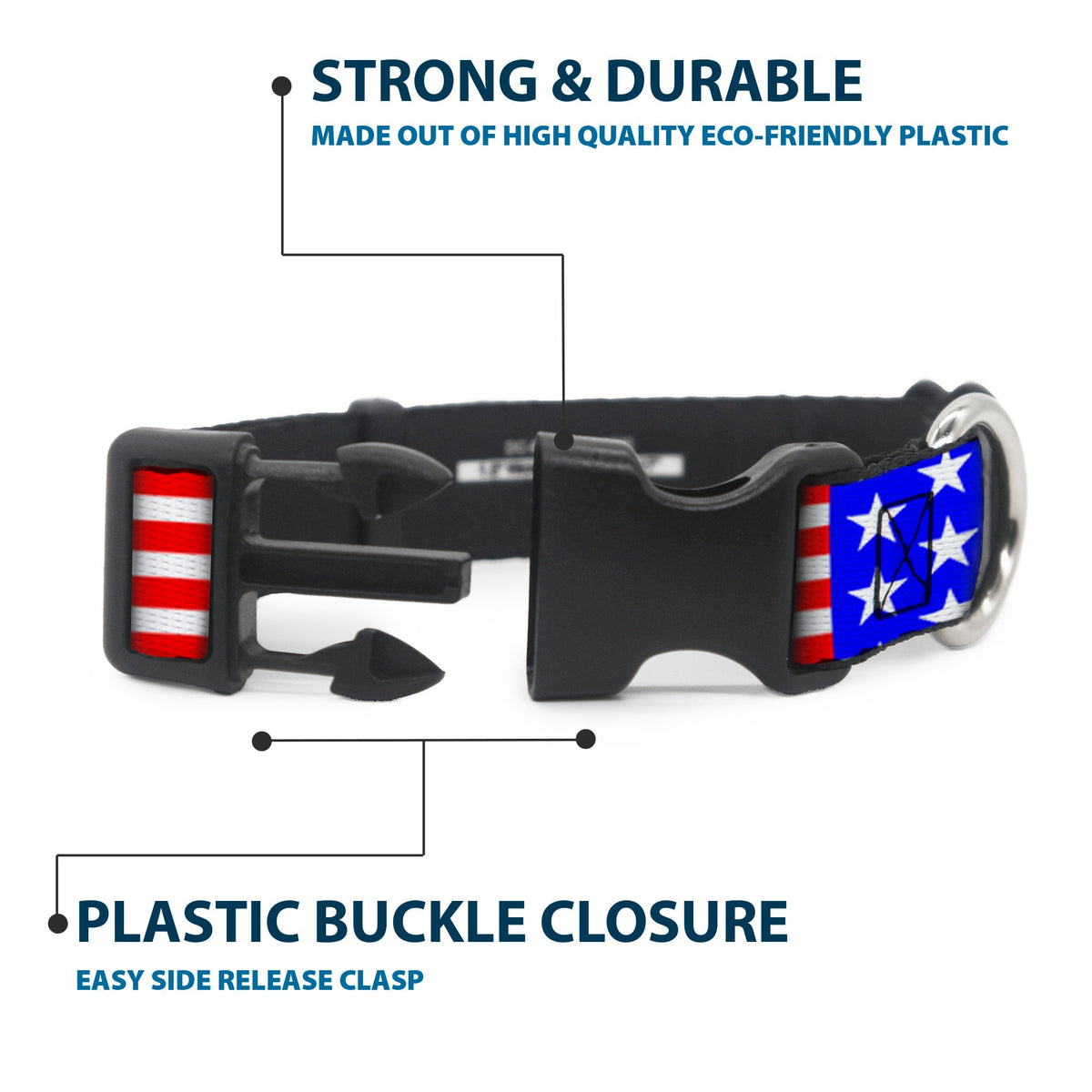 Plastic Clip Collar - Americana Stars & Stripes3 Red/White/Blue - Buckle-Down - Flyclothing LLC