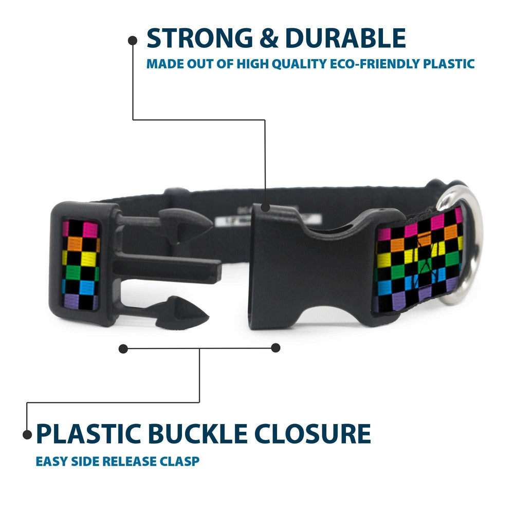 Plastic Clip Collar - Checker Black/Neon Rainbow - Buckle-Down - Flyclothing LLC