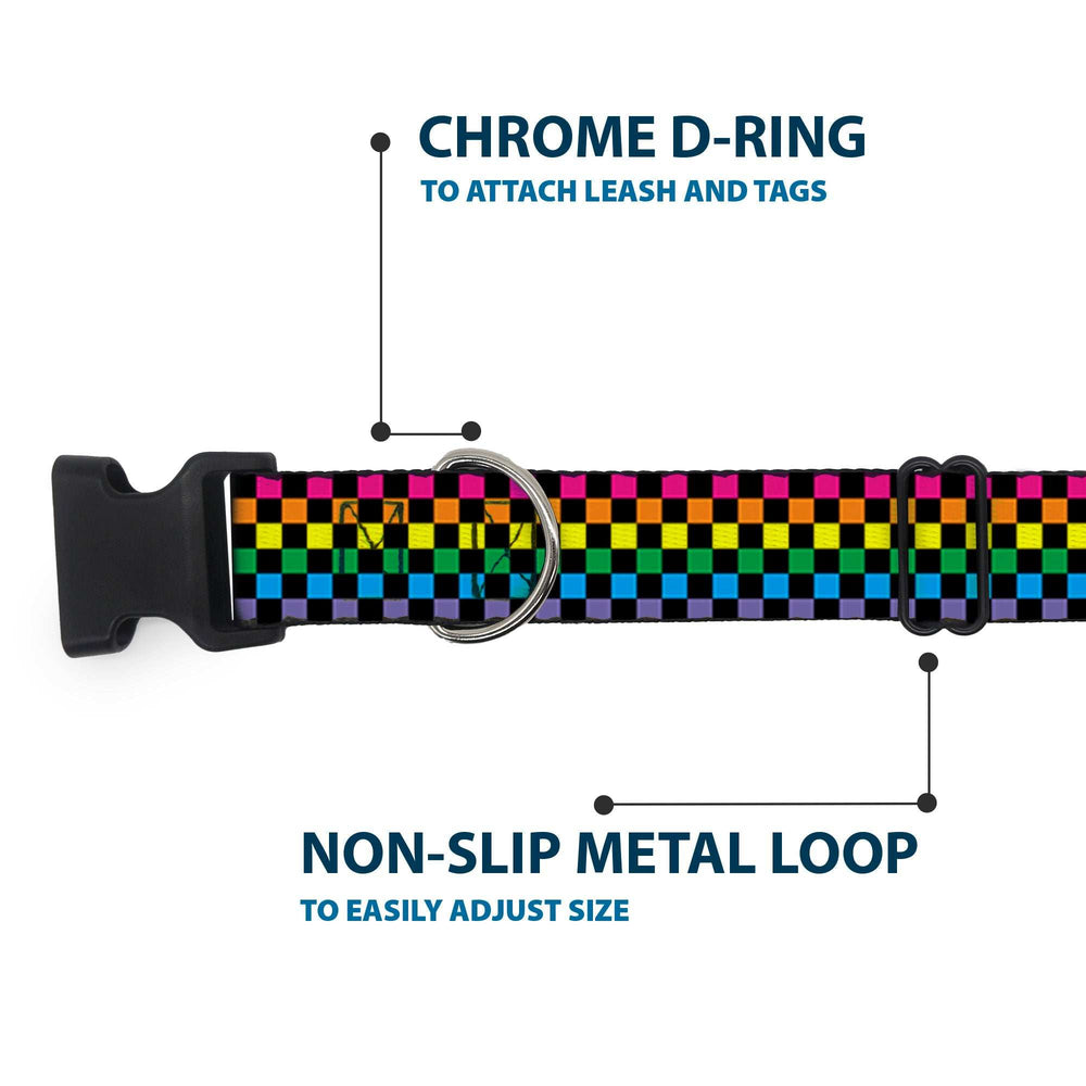 Plastic Clip Collar - Checker Black/Neon Rainbow - Buckle-Down - Flyclothing LLC