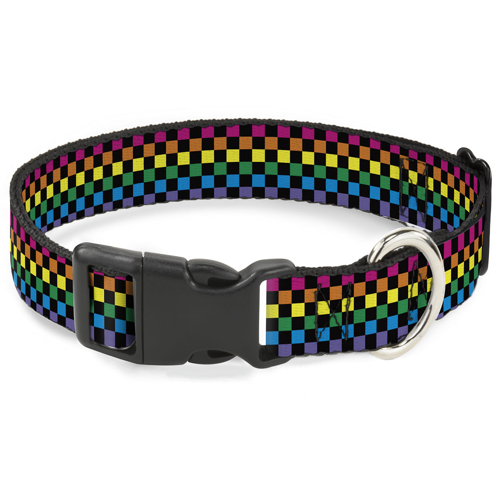 Plastic Clip Collar - Checker Black/Neon Rainbow - Buckle-Down - Flyclothing LLC